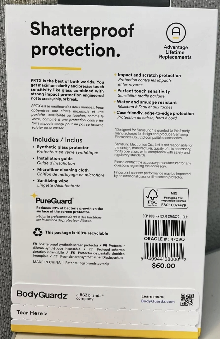 thumb Szkło hartowane BodyGuardz PRTX Synthetic Antimicrobial do Galaxy S22 Ultra