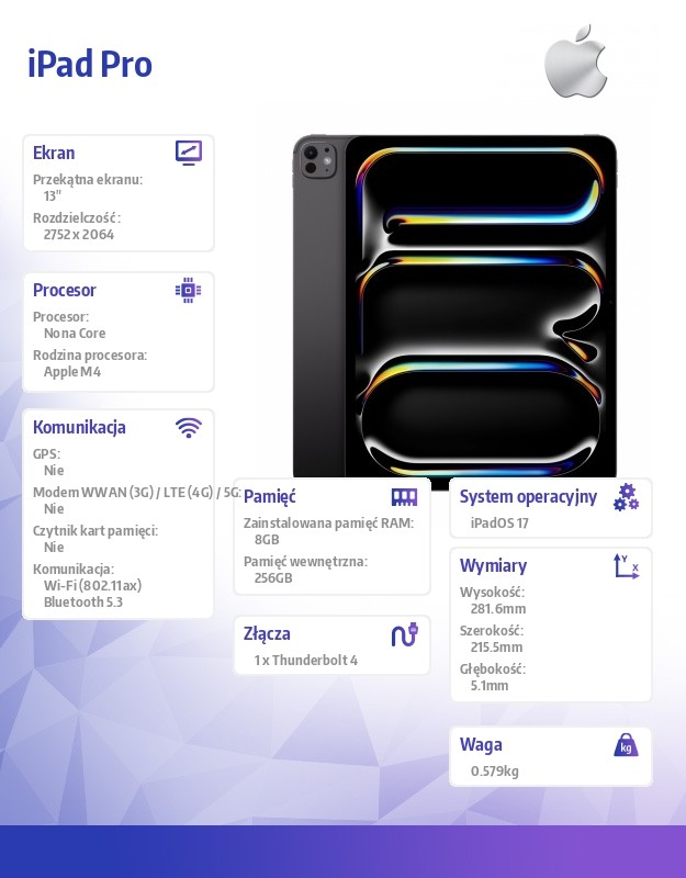 Apple iPad Pro 13" M4 256GB WI-FI Gwiezdna Czerń