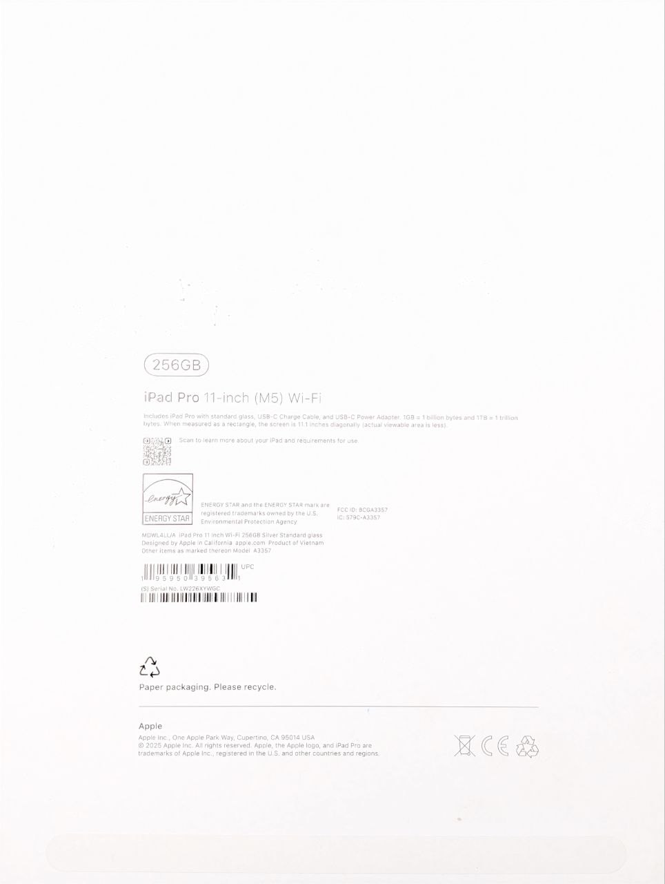 Apple iPad Pro 11" M5 256 GB WI-FI Srebrny (Powystawowy)