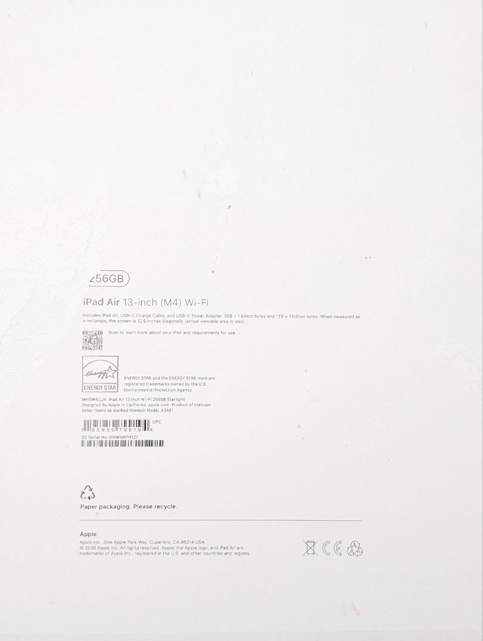 Apple iPad Air 13" M4 256GB WI-FI Księżycowa poświata (Powystawowy)